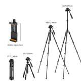 K&F Concept 64-Inch Professional Aluminum Tripod Model K234A0 and Video Head with Phone Holder