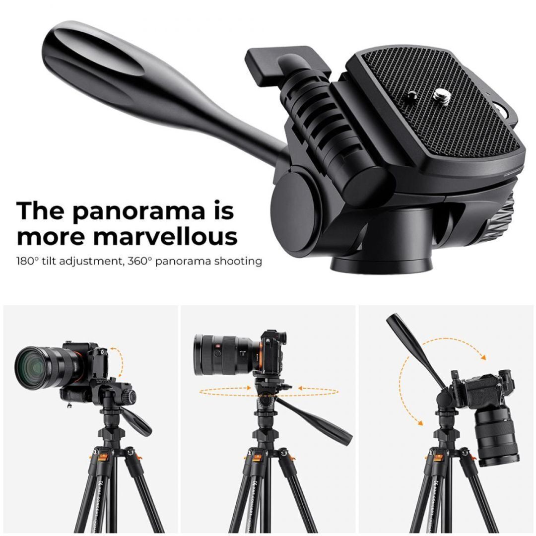 K&F Concept 64-Inch Professional Aluminum Tripod Model K234A0 and Video Head with Phone Holder