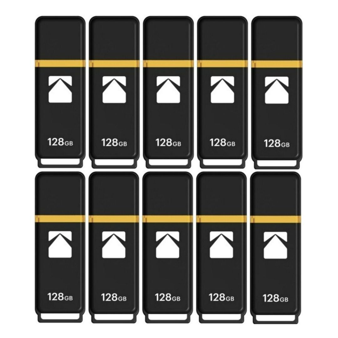 Kodak Classic K100 Cap and Body Series USB 3.2 Gen 1 Interface 128GB Flash Drive (10 Pack)
