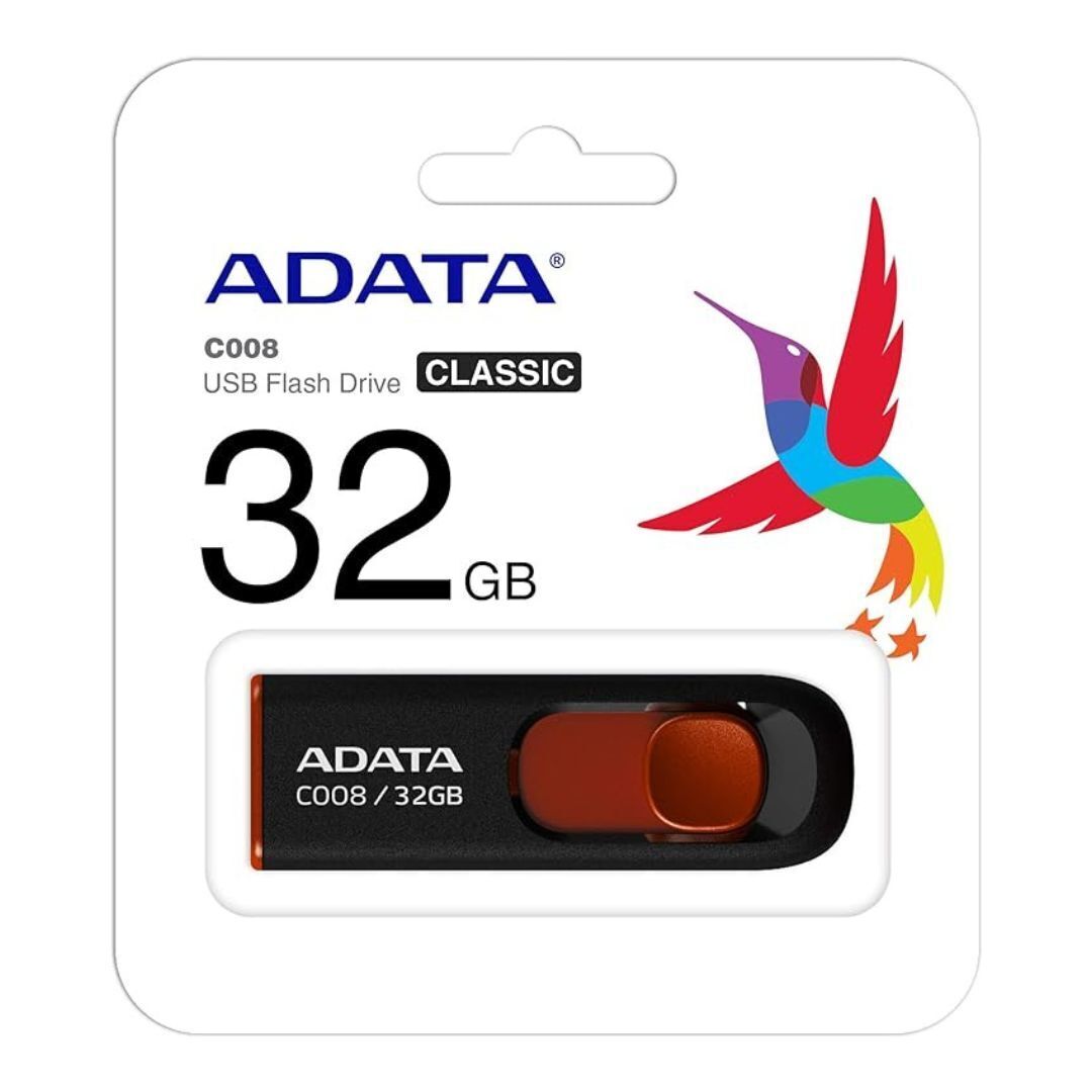 Adata C008 32GB USB 2.0 Retractable Scratchproof and Dirt-Repellent Flash Drive (Red)