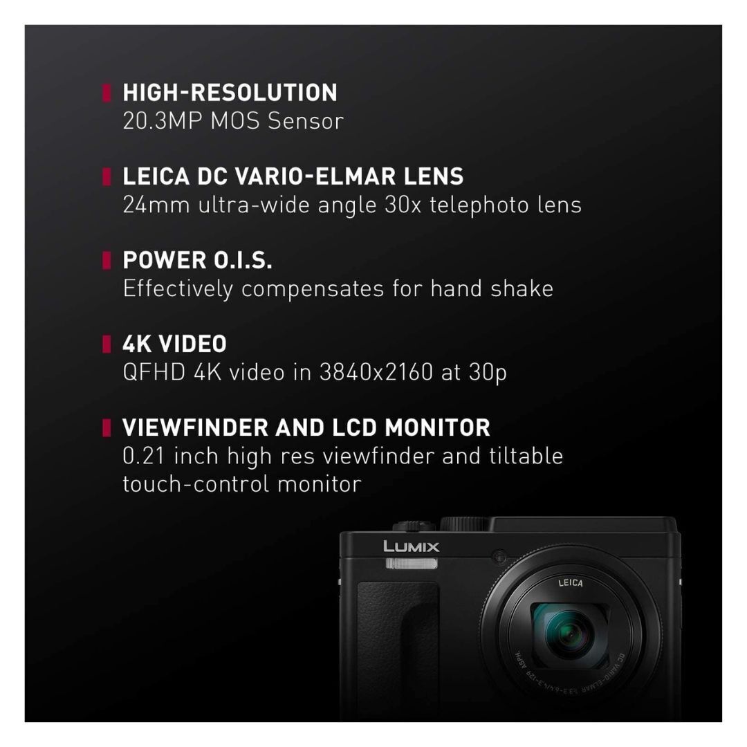 Panasonic LUMIX DC-ZS80D 30x Optical Travel Zoom Digital Camera with Lens (Black, Refurbished)