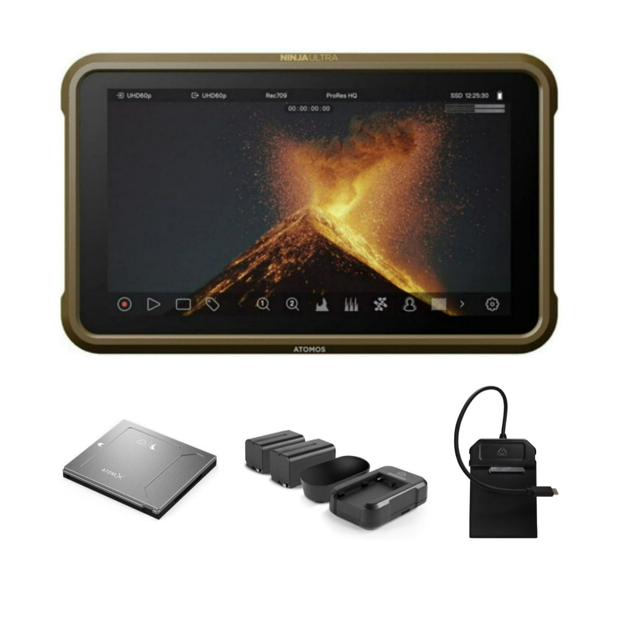 Atomos Ninja 5.2' 4K HDMI Recording Monitor w/Power Kit, SSD mini (1TB) Bundle