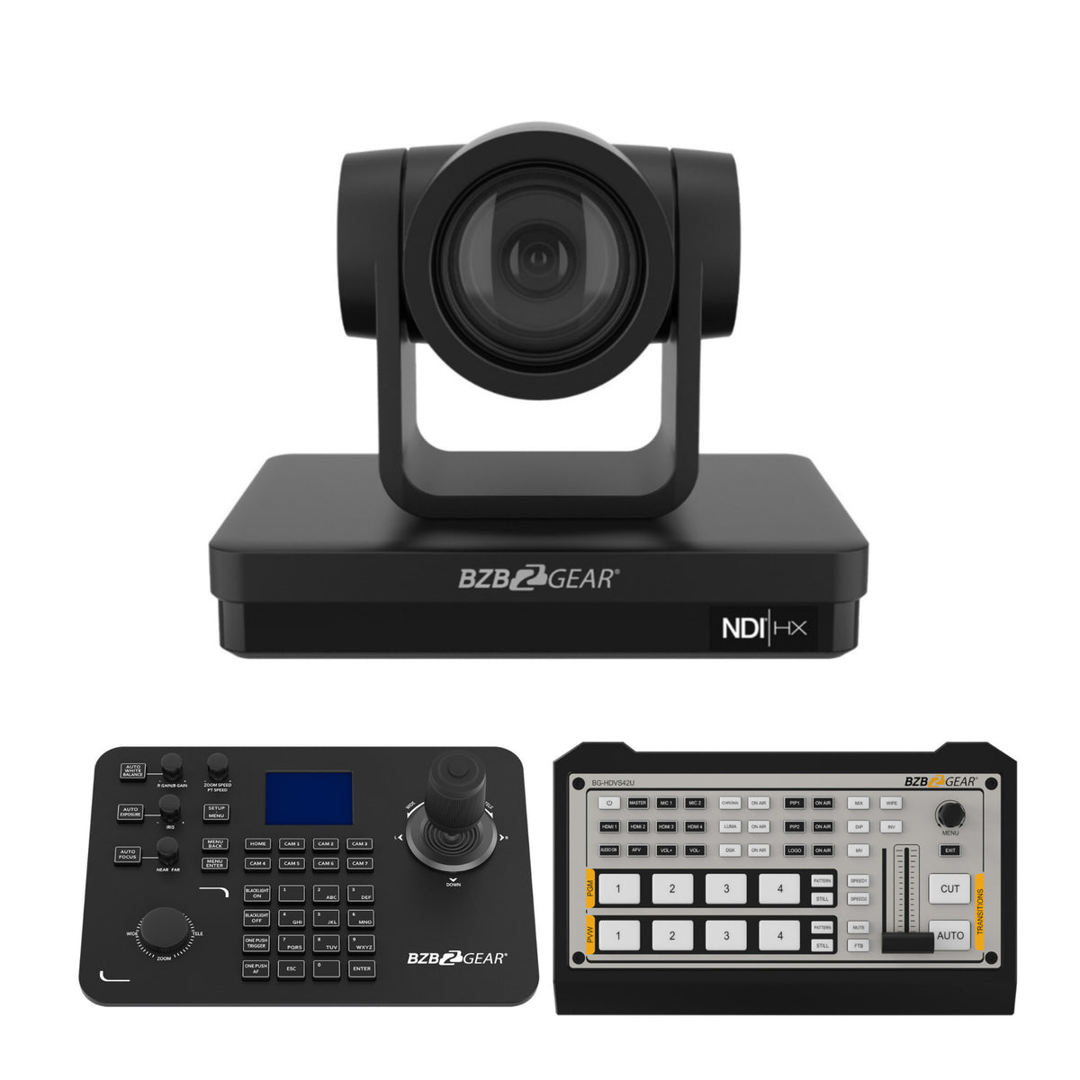BZBGEAR 30x PTZ Camera Broadcast Kit with 4-Channel Mixer and Advanced Controller with Joystick