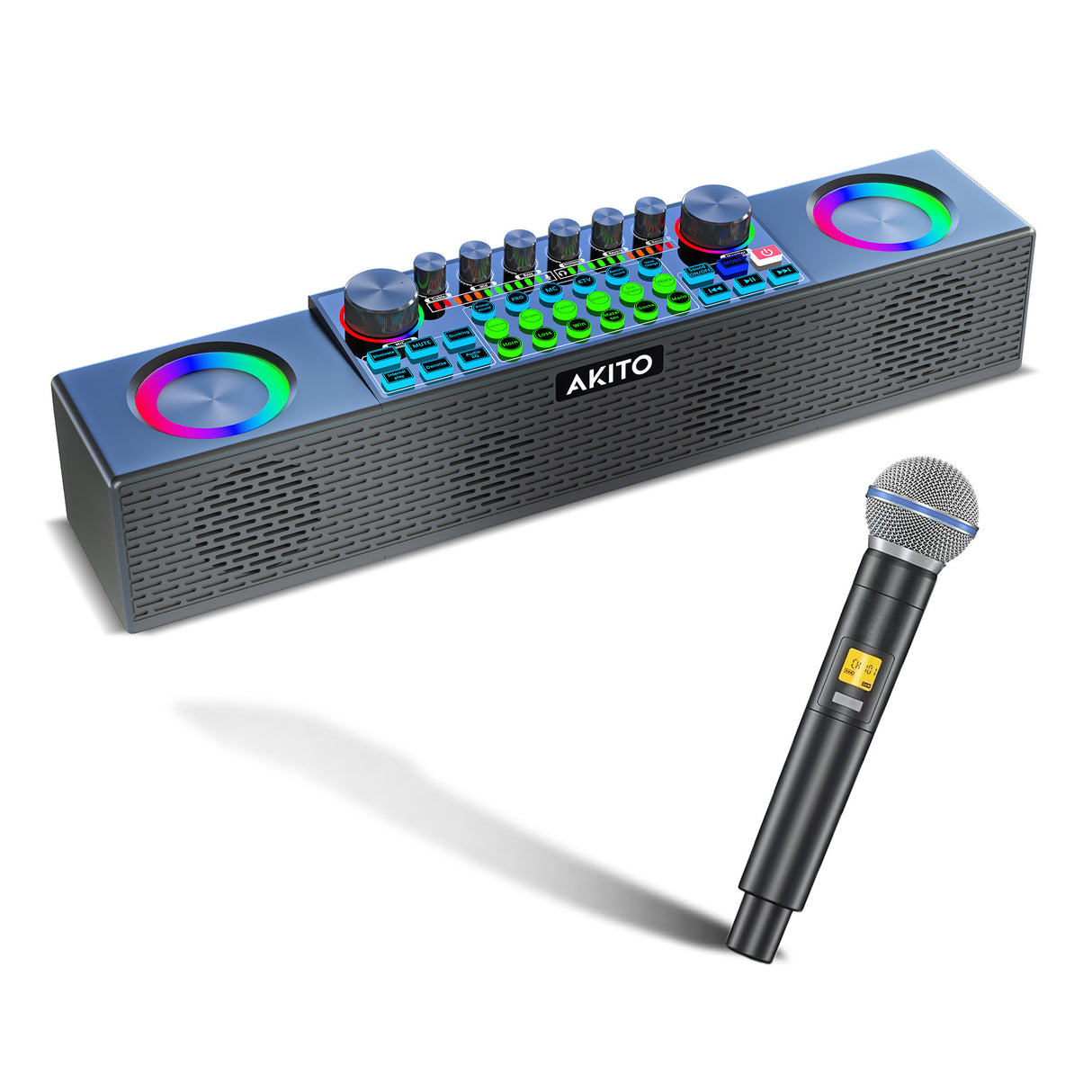 AKITO D20 Live Kosher Karaoke System: Portable 20W Speaker, Music Effects, Wireless Microphone