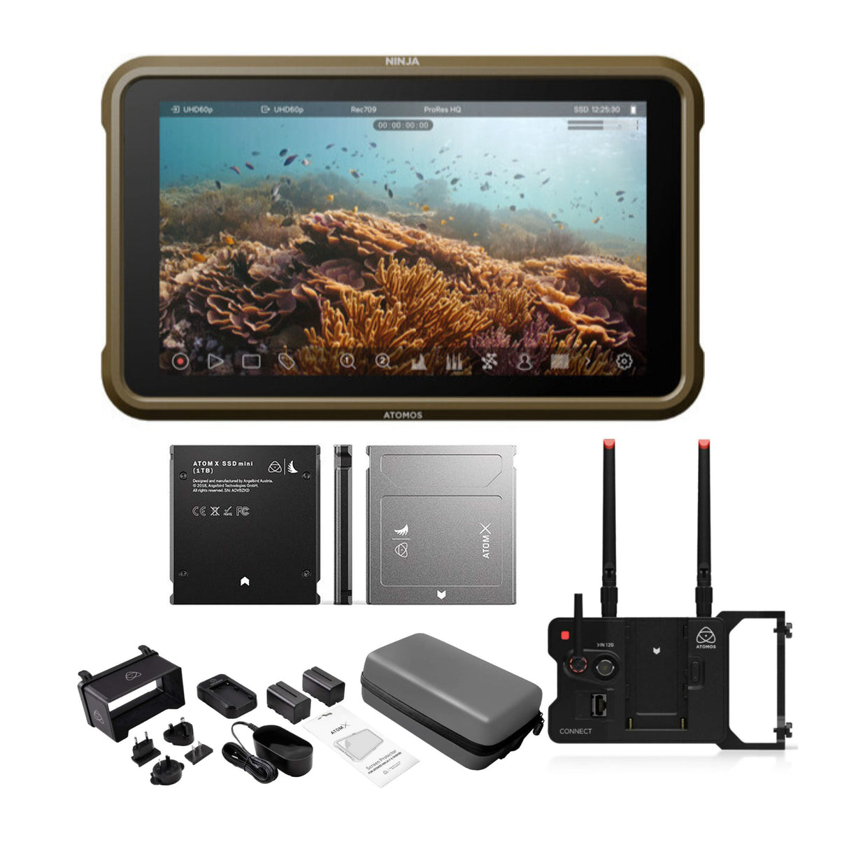 Atomos Ninja 5.2-Inch, 1000nit HDR Monitor-Recorder with SSDmini 1TB, Accessory Kit Bundle