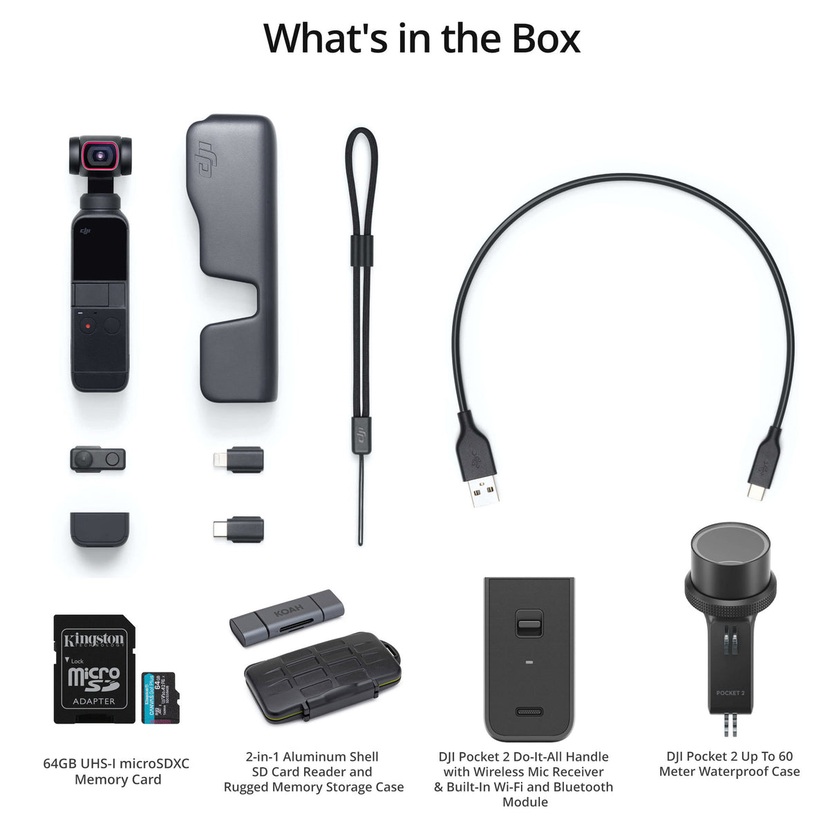 DJI Pocket 2 Creator Combo with Mic Receiver, Waterproof Case, MicroSDXC Card, and Card Reader