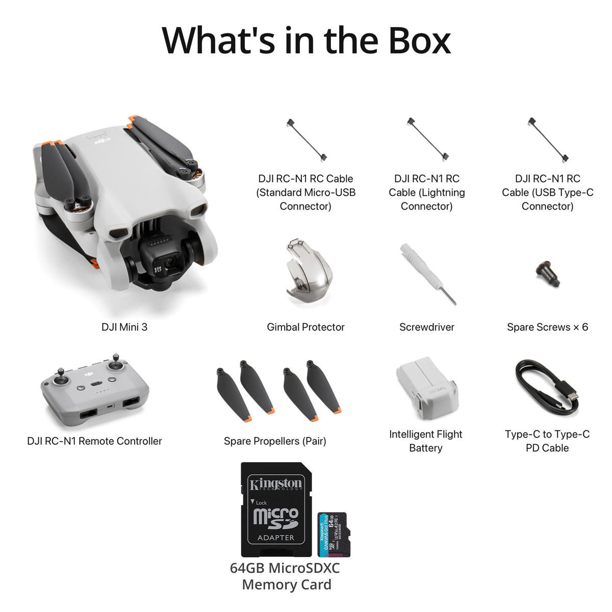 DJI Mini 3 Camera Drone with RC-N1 Remote Controller with 64GB MicroSDXC Memory Card
