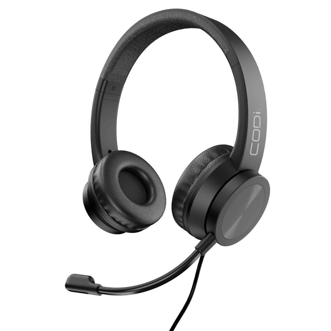 CODi Voice-Isolating USB-A Wired Headset with Boom Microphone and PU Leather Earpads