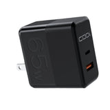 CODi 65W GaN Dual Port Wall Charger with USB-C and USB-A Quick Charge 3.0 Outputs (Black)