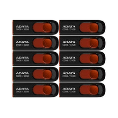Adata C008 32GB USB 2.0 Retractable Flash Drive (Red) with USB 3.0 to USB-C Adapter (10-Pack)