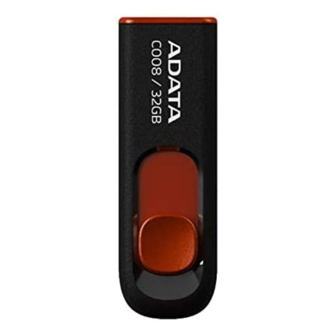 Adata C008 32GB USB 2.0 Retractable Flash Drive (Red) with USB 3.0 to USB-C Adapter (10-Pack)