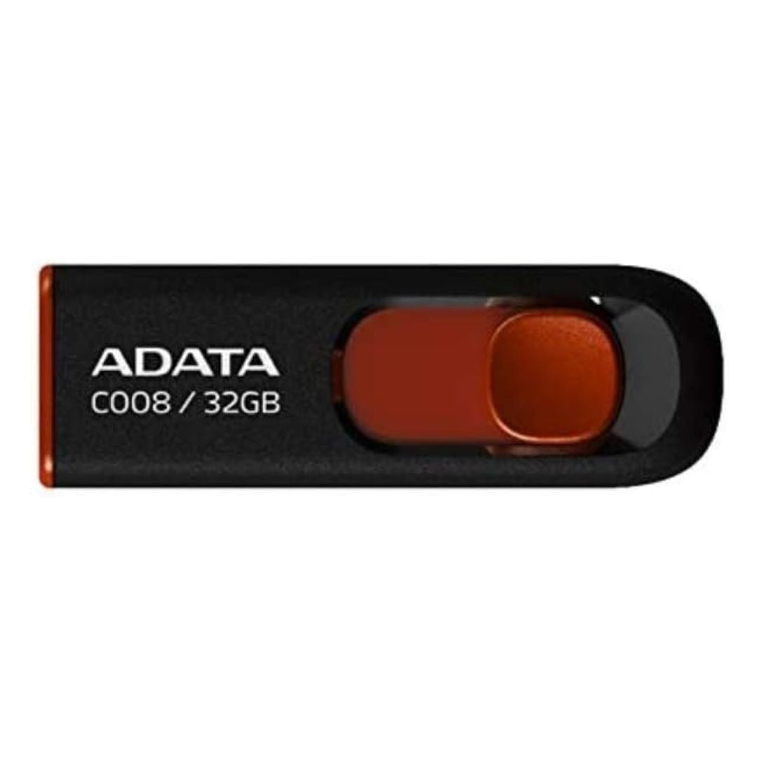 Adata C008 32GB USB 2.0 Retractable Flash Drive (Red) with USB 3.0 to USB-C Adapter (10-Pack)