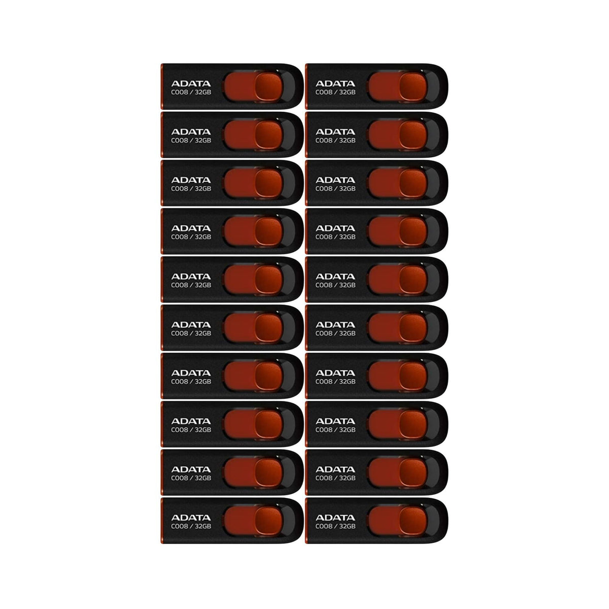 Adata C008 32GB USB 2.0 Retractable Flash Drive (Red) with USB 3.0 to USB-C Adapter (20-Pack)