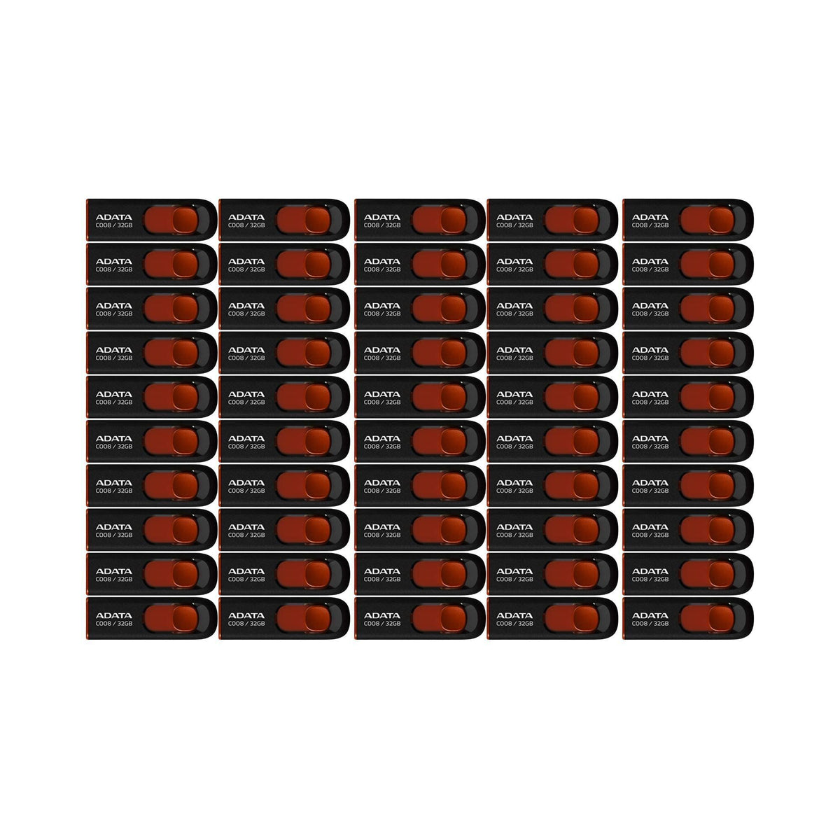 Adata C008 32GB USB 2.0 Retractable Flash Drive (Red) with USB 3.0 to USB-C Adapter (50-Pack)