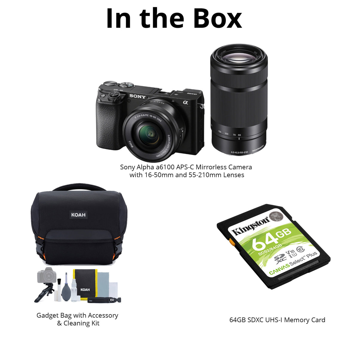 Sony Alpha a6100 APS-C Mirrorless Camera with 16-50mm and 55-210mm Lenses Accessory Bundle