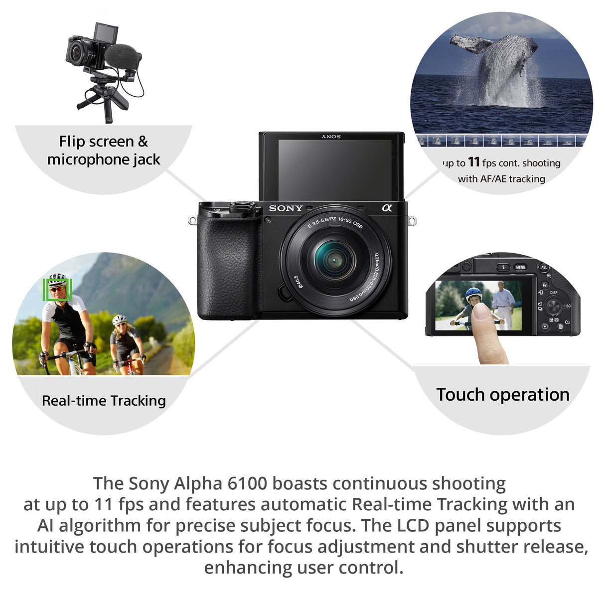 Sony Alpha a6100 APS-C Mirrorless Camera with 16-50mm and 55-210mm Lenses Accessory Bundle
