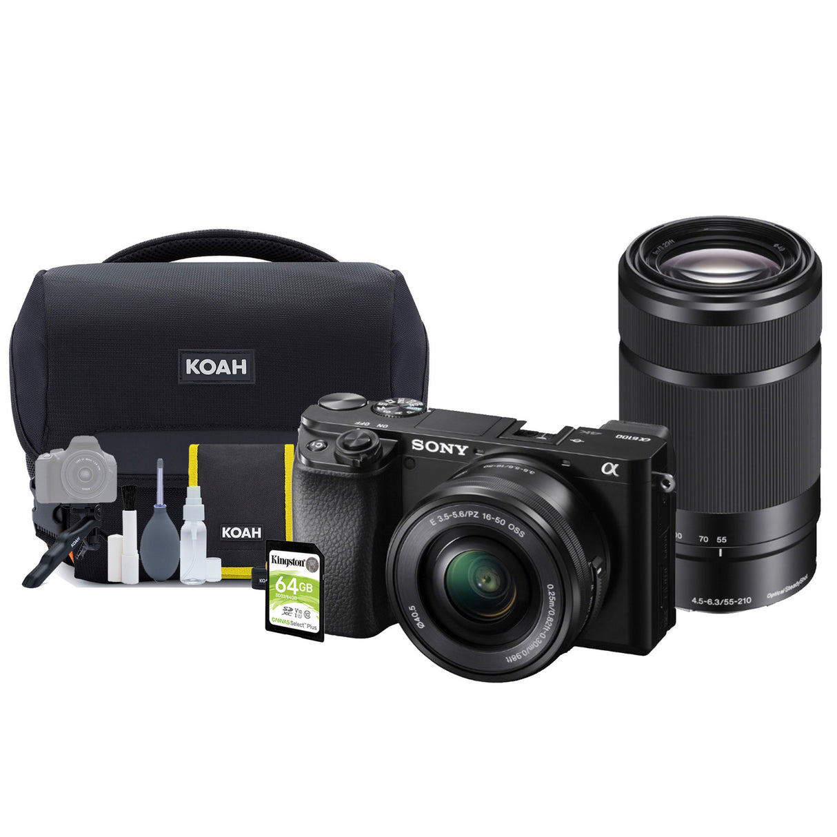 Sony Alpha a6100 APS-C Mirrorless Camera with 16-50mm and 55-210mm Lenses Accessory Bundle