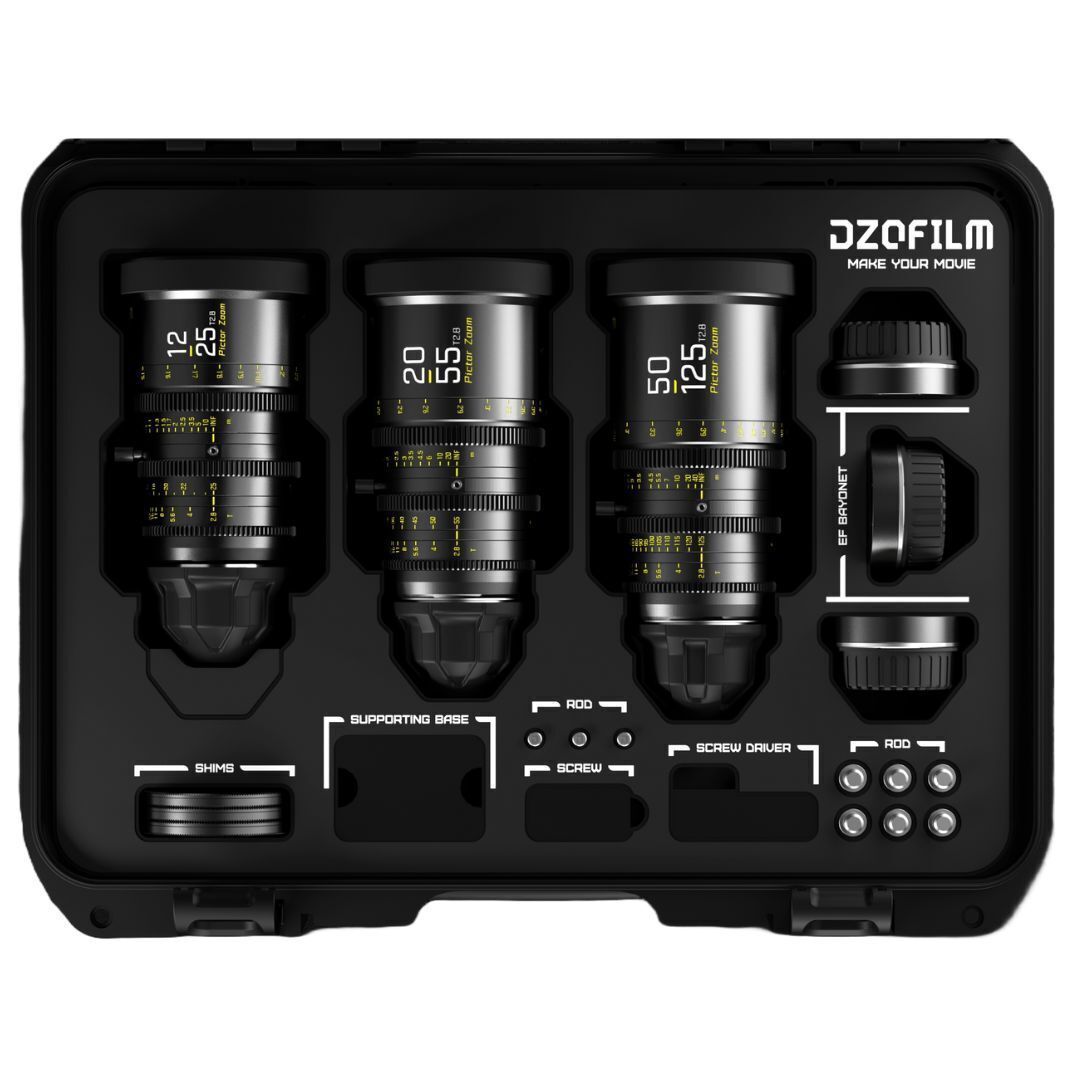 DZOFilm Pictor T2.8 Super35 Zoom 3-Lens Bundle 12-25mm, 20-55mm, 50-125mm PL and EF Mount (Black)