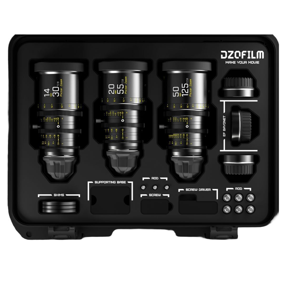 DZOFilm Pictor T2.8 Super35 Zoom 3-Lens Bundle 20-55, 50-125, and 14-30mm PL and EF Mount (Black)