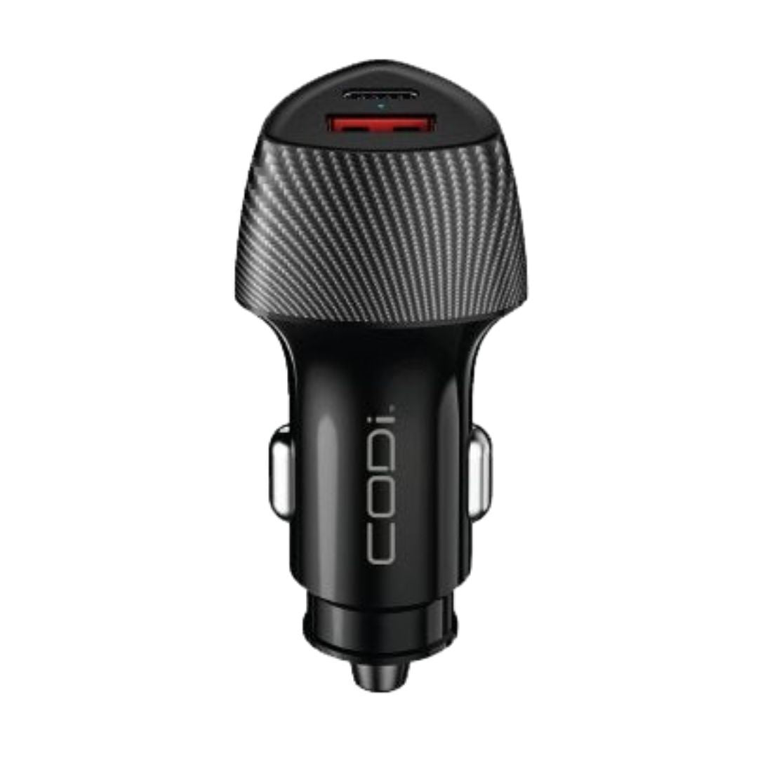 CODi 20W Dual Port Car Charger with USB-C and USB-A Quick Charge 3.0 Outputs (Black)