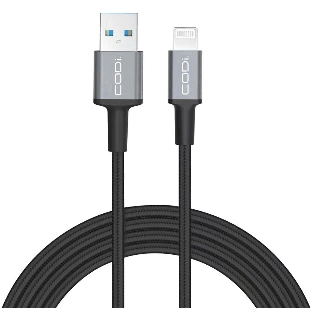 CODi 6-Feet Braided Nylon USB-A to MFI Lightning Charge and Sync Cable (Black)
