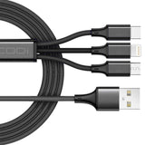 CODi 4-Feet 3-In-1 Multi-Charging Braided USB-A Cable with USB-C, Micro USB, and Lightning Connector