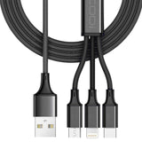 CODi 4-Feet 3-In-1 Multi-Charging Braided USB-A Cable with USB-C, Micro USB, and Lightning Connector