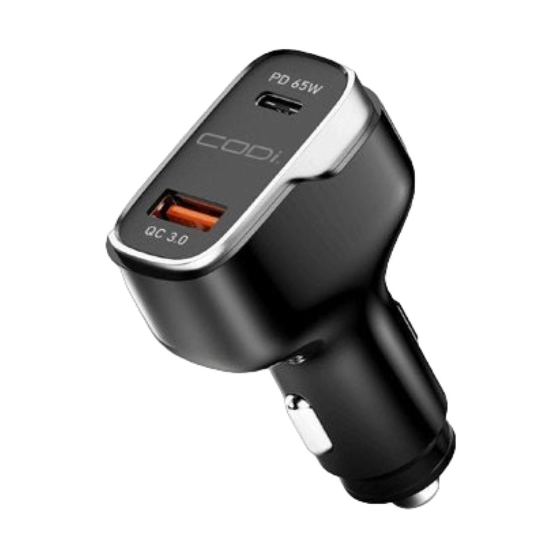 CODi 65W Dual Port Car Charger with USB-C and USB-A Quick Charge 3.0 Outputs