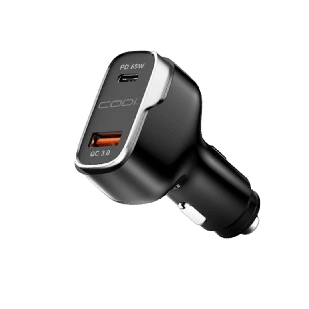 CODi 65W Dual Port Car Charger with USB-C and USB-A Quick Charge 3.0 Outputs