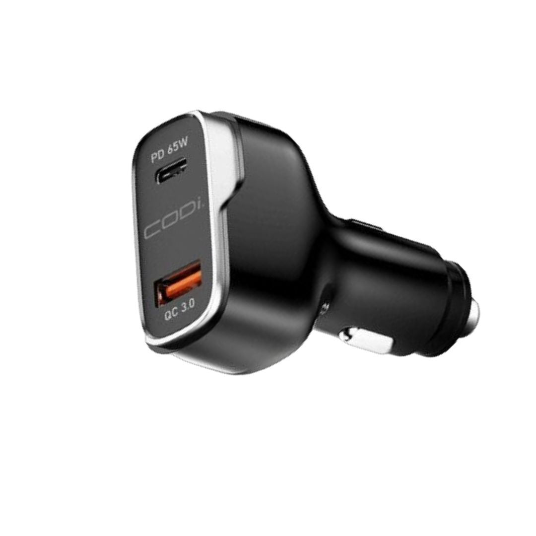 CODi 65W Dual Port Car Charger with USB-C and USB-A Quick Charge 3.0 Outputs