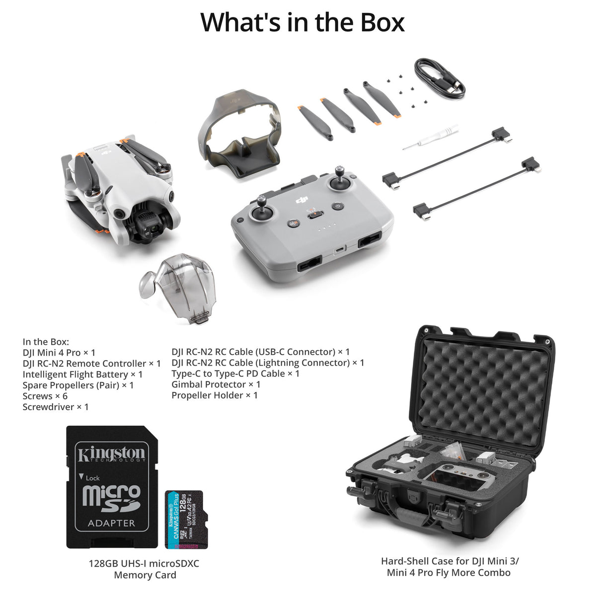 DJI Mini 4 Pro (GL) with Custom Insert Hard-Shell Storage Case and 128GB Memory Card