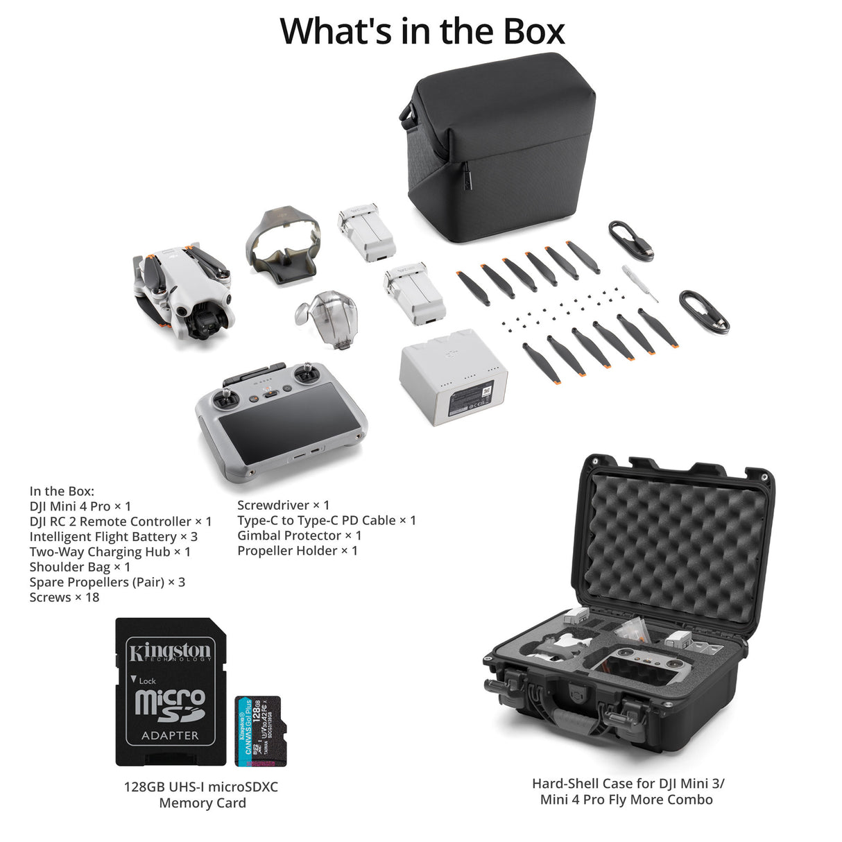 DJI Mini 4 Pro Fly More Combo Plus (DJI RC 2) (GL) with Storage Case and 128GB Memory Card