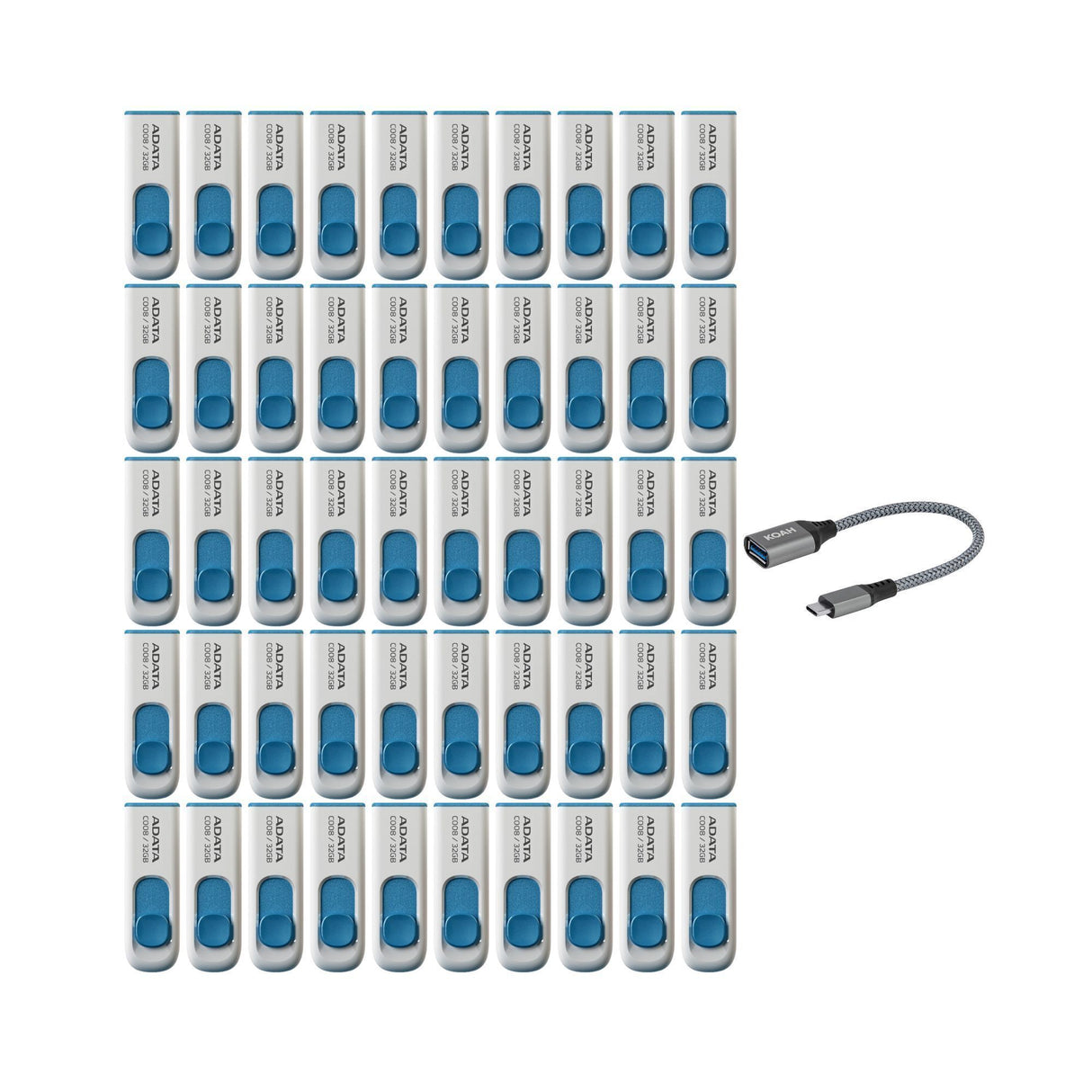 ADATA C008 32GB USB 2.0 Retractable Capless Flash Drive with USB 3.0 to USB-C Adapter (50-Pack)