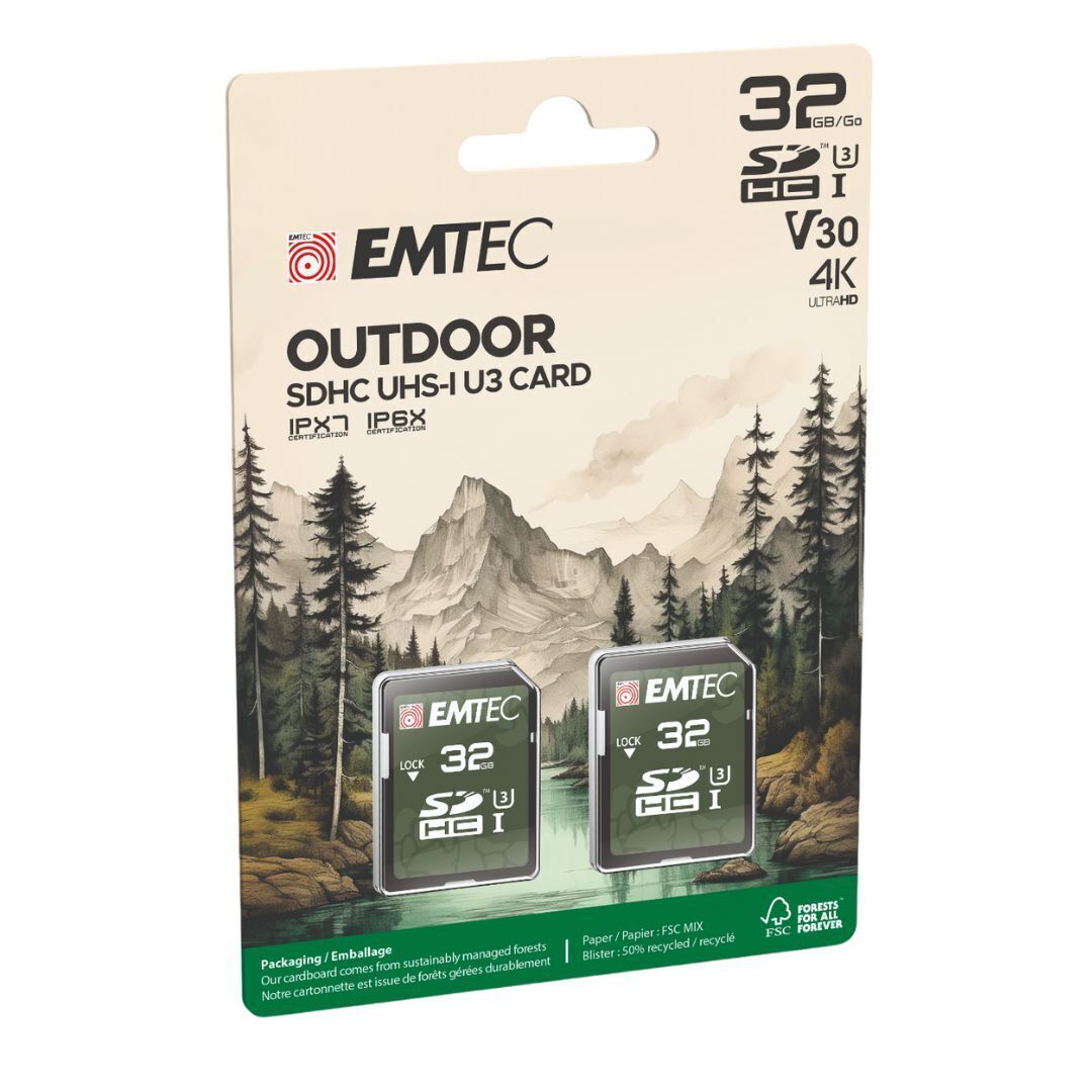 Emtec SD 32GB UHS-I U3 V30 Rugged Outdoor Series Card for Trail and Hunting Cameras (2-Pack)
