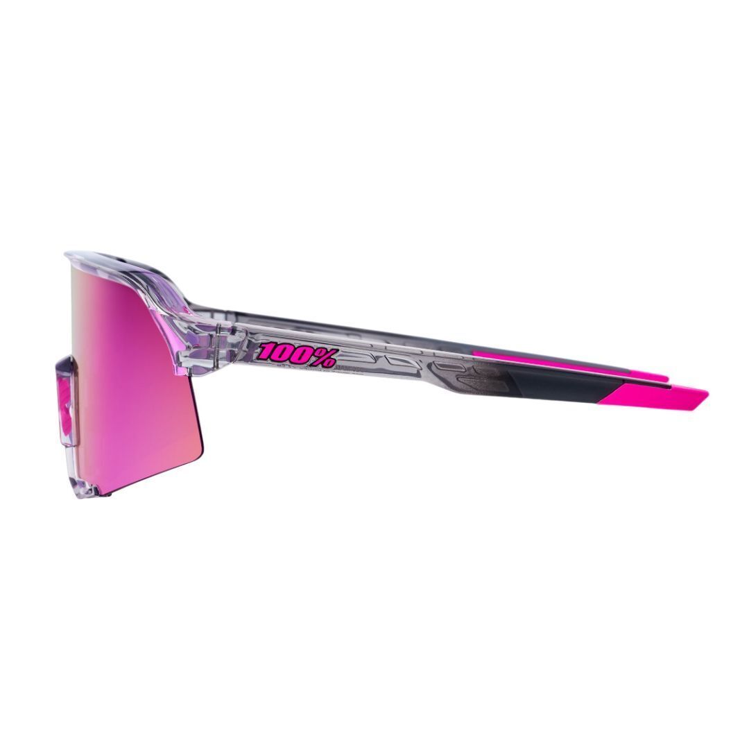 100% S3 Sunglasses Polished Grey Purple Mirror Lens