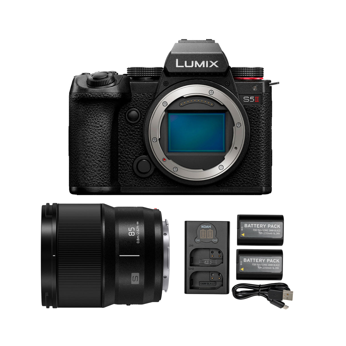 Panasonic LUMIX S5II 24.2MP Full Frame Mirrorless Camera with LUMIX S Series 85mm Lens Bundle