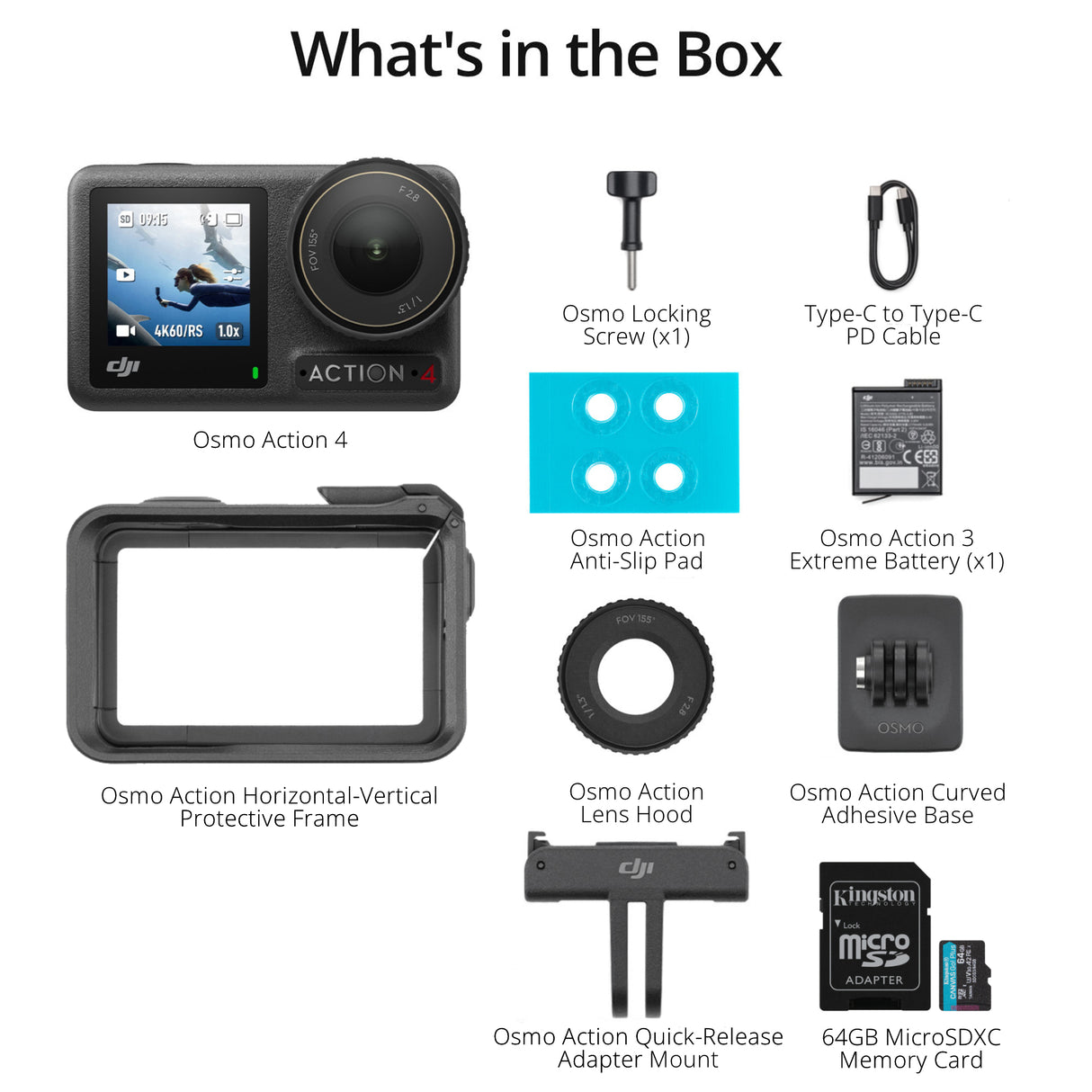 DJI Osmo Action 4 Camera Standard Combo with Kingston 64GB MicroSD Card