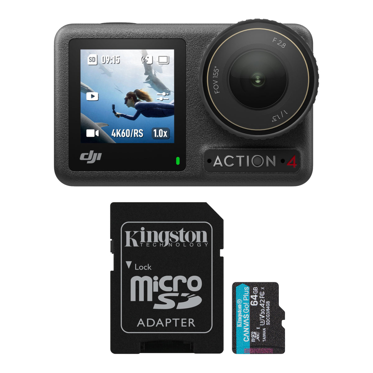 DJI Osmo Action 4 Camera Standard Combo with Kingston 64GB MicroSD Card