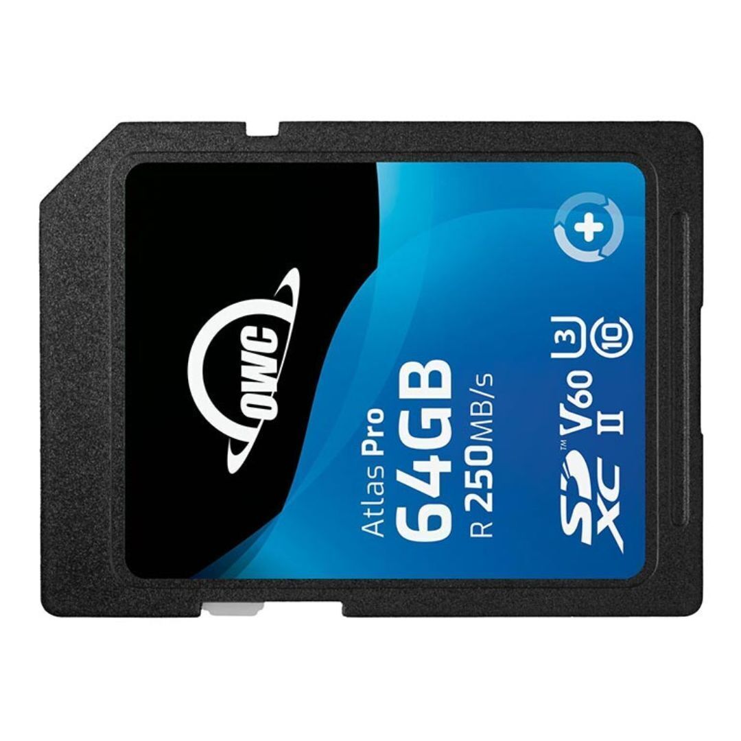 OWC 64GB Atlas Pro SDXC V60 UHS-II Memory Card with Dual SD-Slot SDXC UHS-II Card Reader