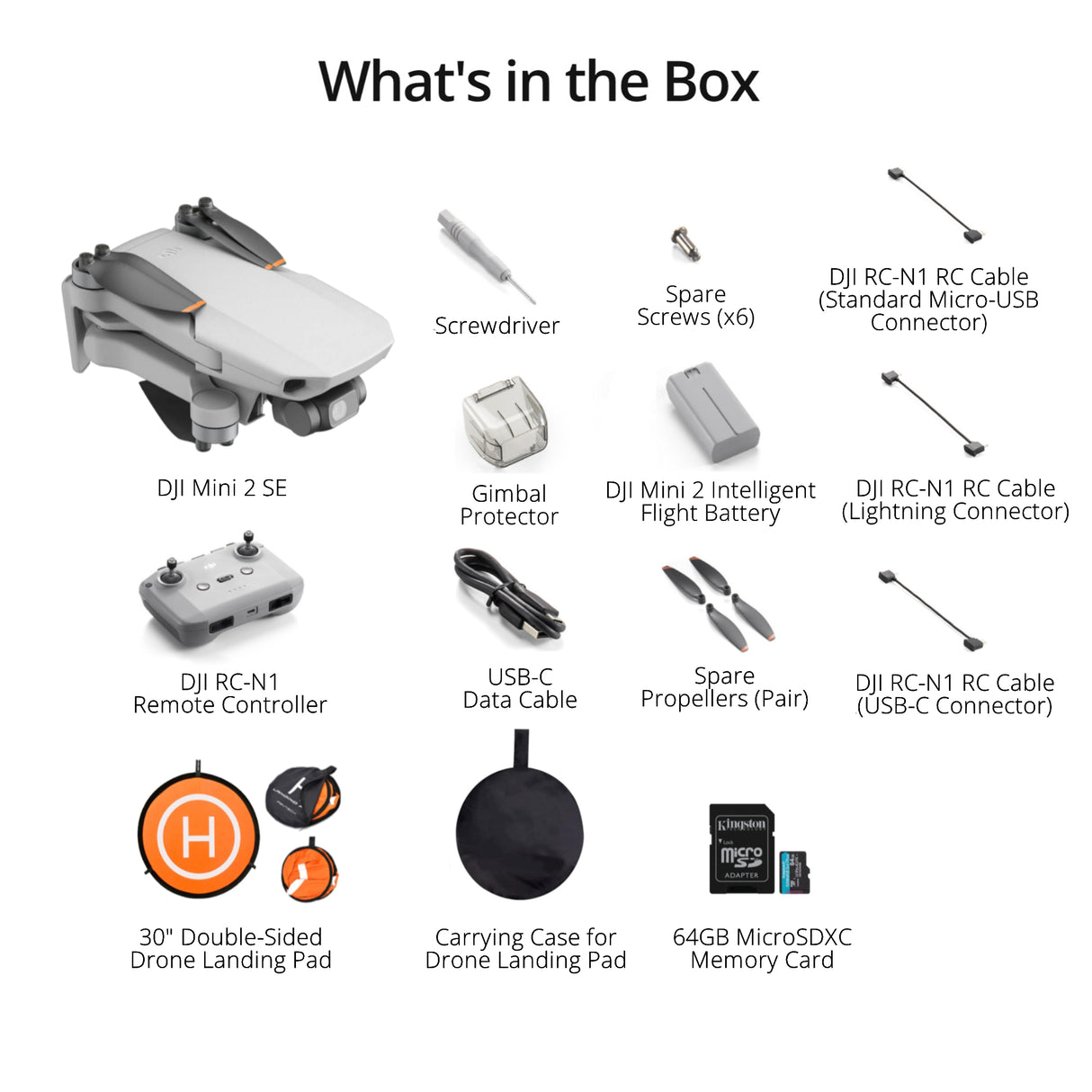 DJI Mini 2 SE Bundle with 64GB MicroSDXC Memory Card and 30-Inch Double-Sided Drone Landing Pad