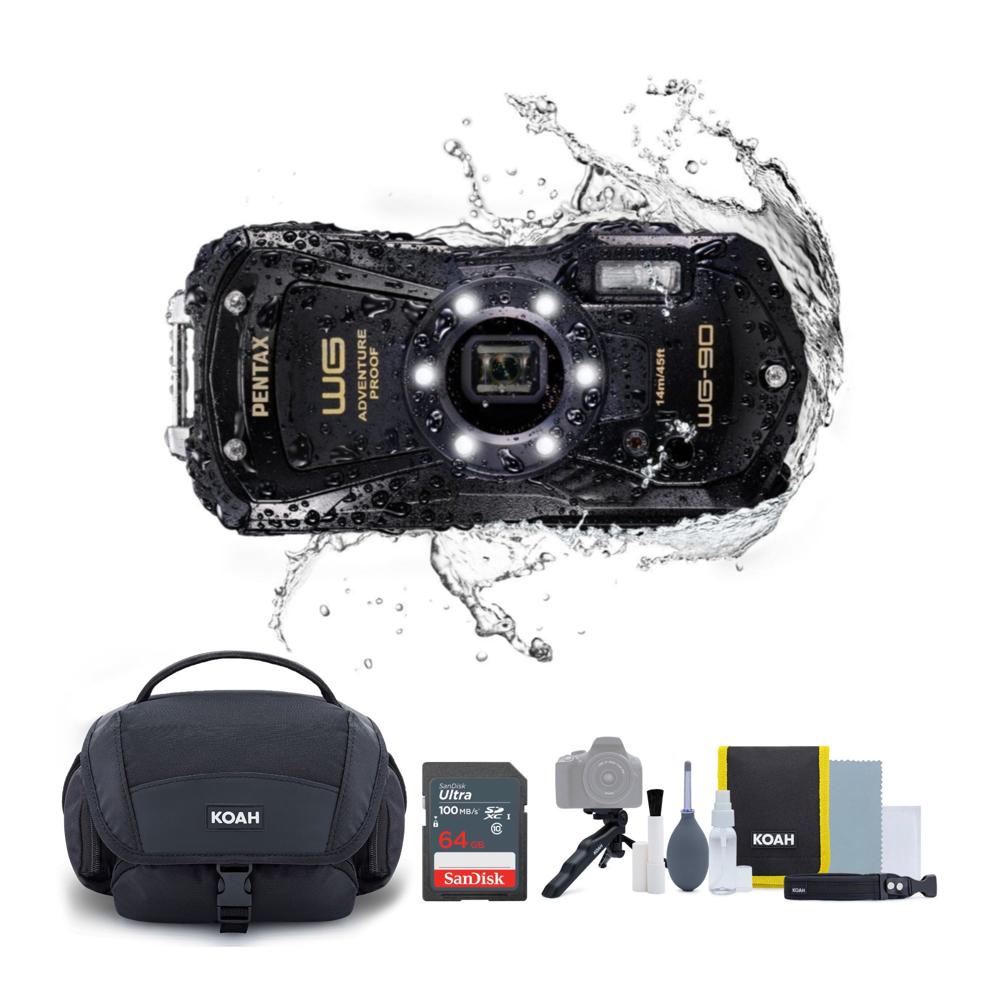 PENTAX WG-90 Compact Camera (Black) with Accessory Cleaning Kit