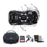 PENTAX WG-90 Compact Camera (Black) with Accessory Cleaning Kit Bag and 64GB Memory Card