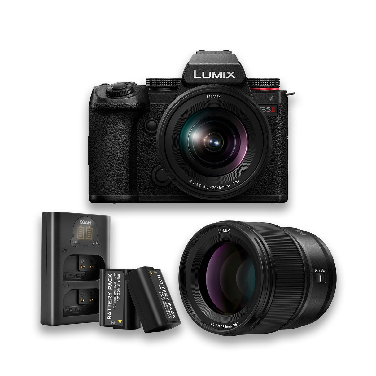 Panasonic  LUMIX S5II Hybrid 24.2MP Mirrorless Camera with 20-60mm and 85mm Mirrorless Lens Bundle