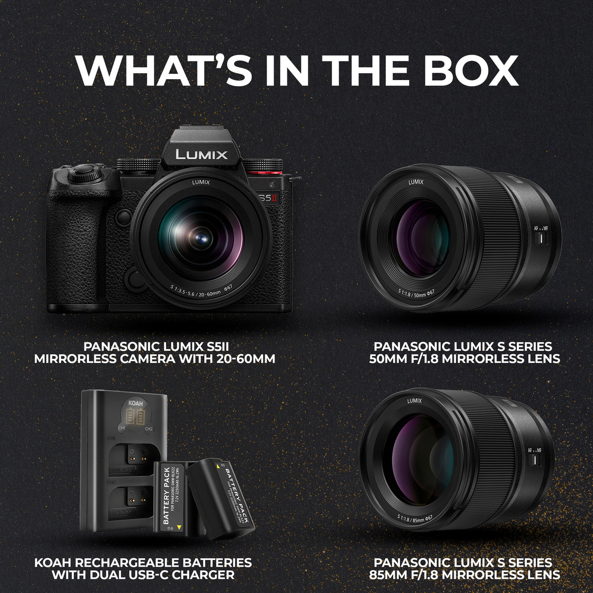 Panasonic  LUMIX S5II Hybrid 24.2MP Mirrorless Camera with 20-60mm and 85mm Mirrorless Lens Bundle
