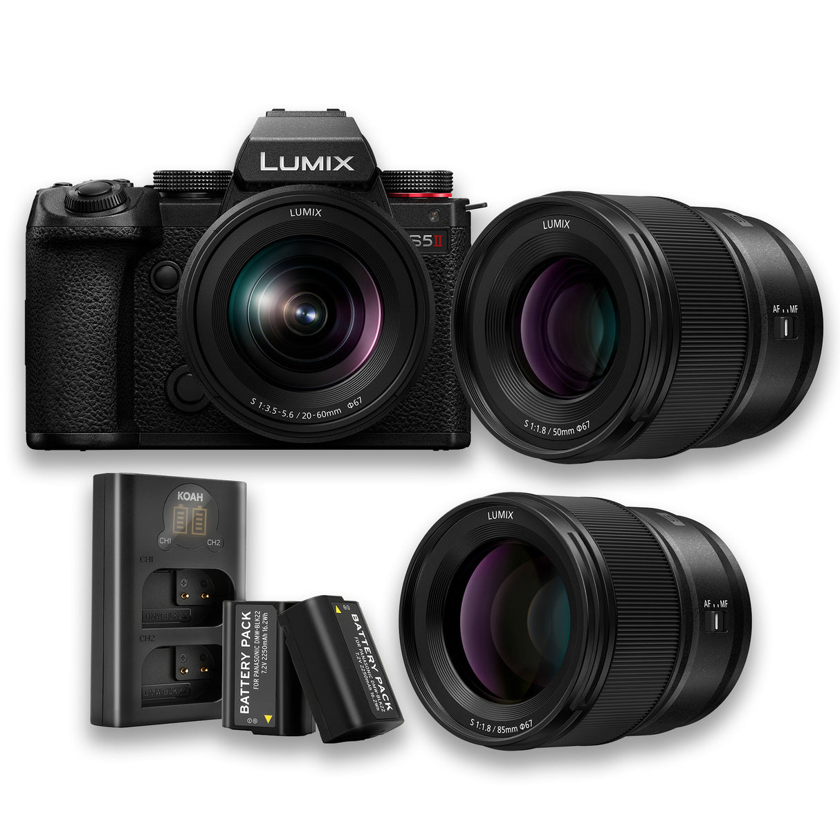Panasonic Lumix S5II 24.2MP Full Frame Mirrorless Camera with 20-60mm Lens and 50mm Lens Bundle
