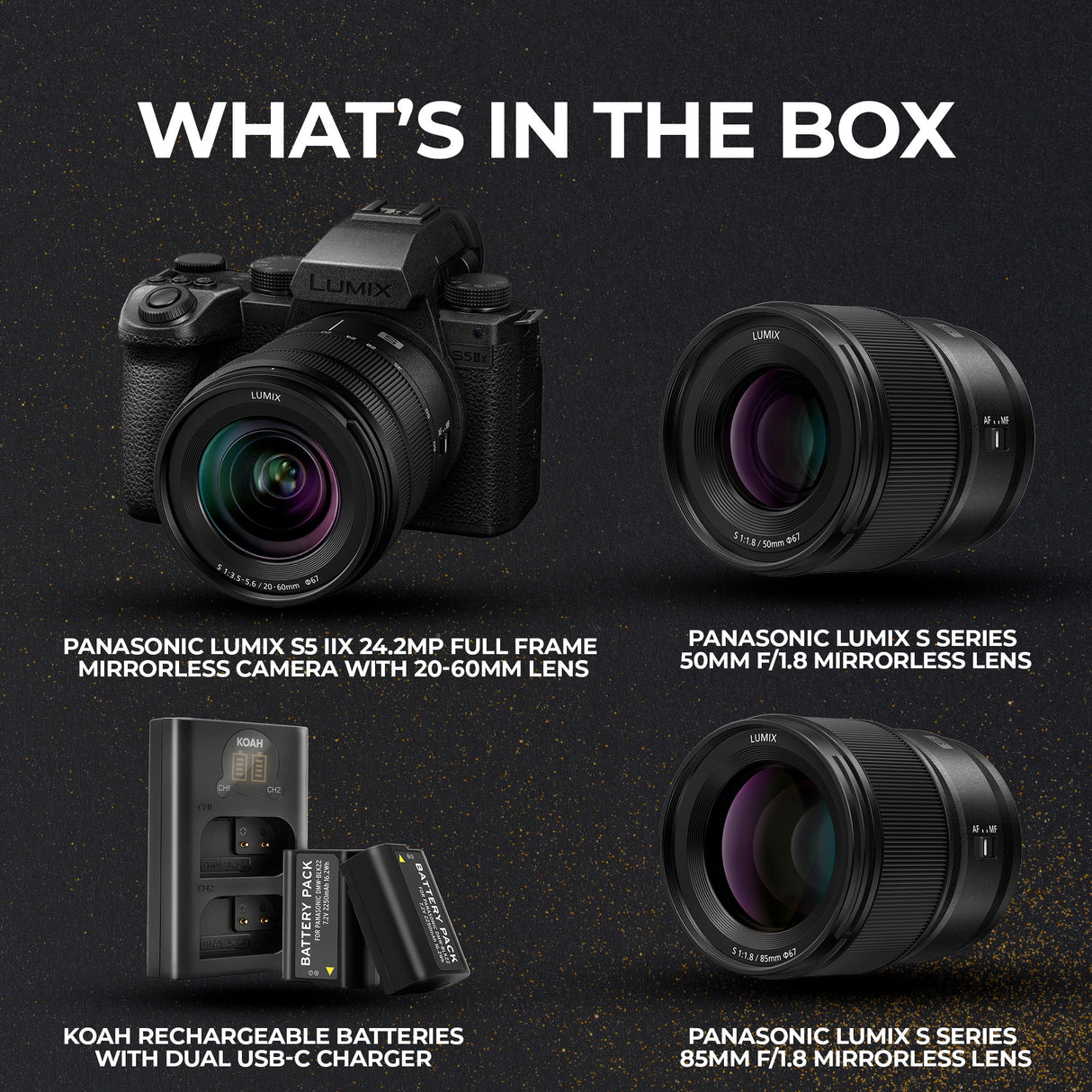Panasonic Lumix S5 IIX 24.2MP Camera with 20-60mm, 50mm Lens and Lumix S Series 85mm Lens Bundle