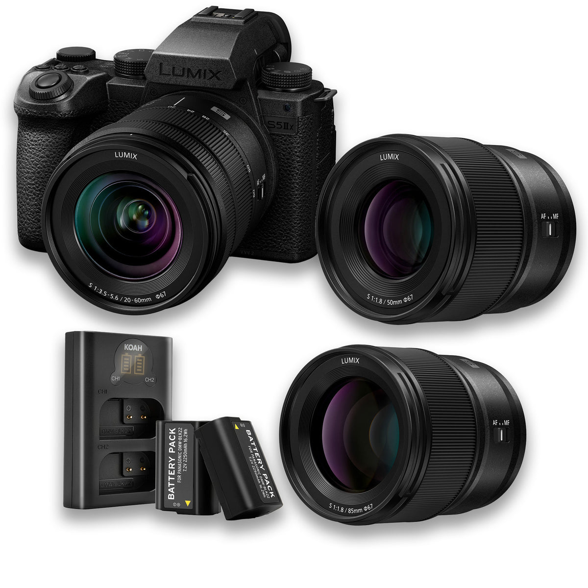 Panasonic Lumix S5 IIX 24.2MP Camera with 20-60mm, 50mm Lens and Lumix S Series 85mm Lens Bundle