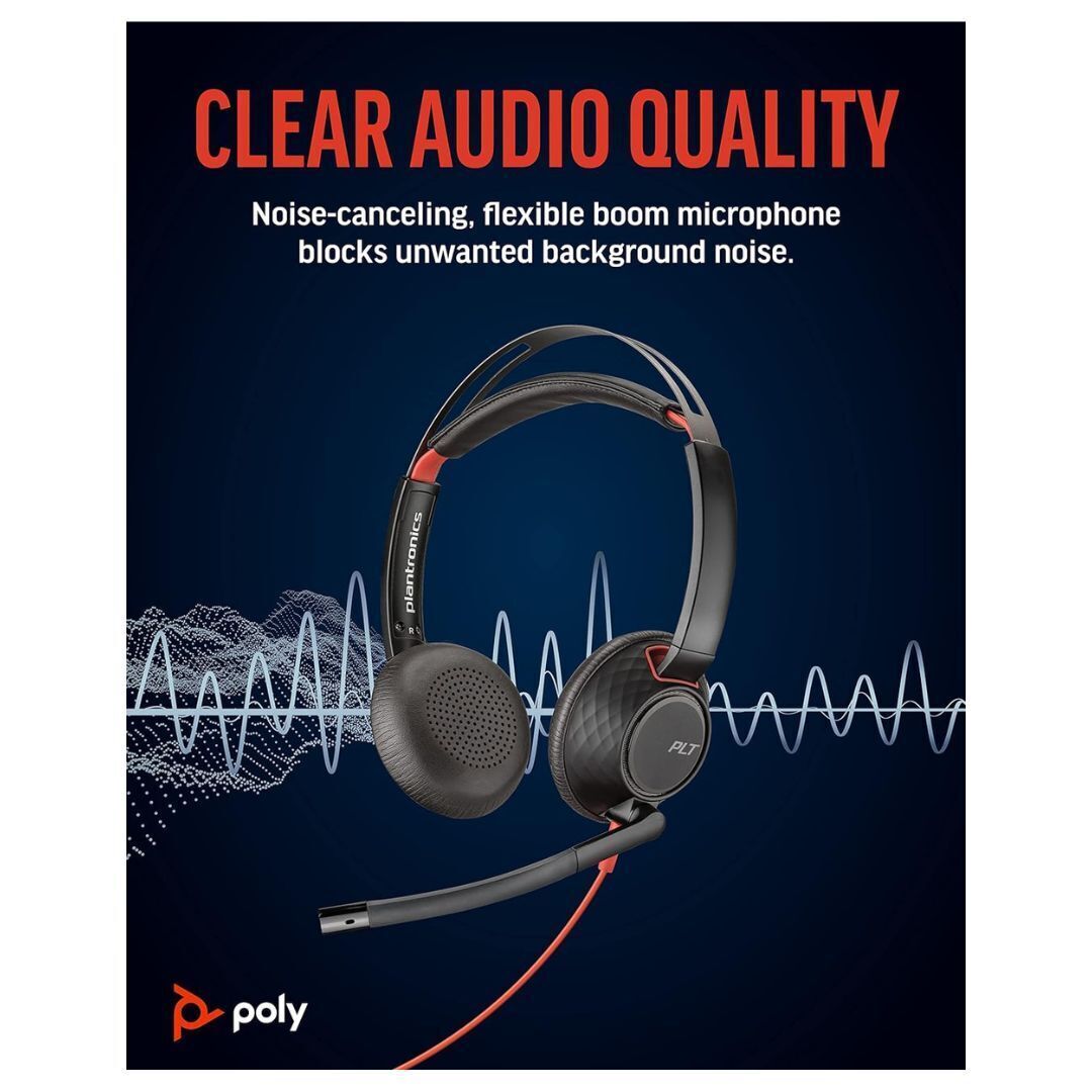 Plantronics Poly Blackwire 5220 USB-A Wired Headset with Flexible Noise-Canceling Boom Mic
