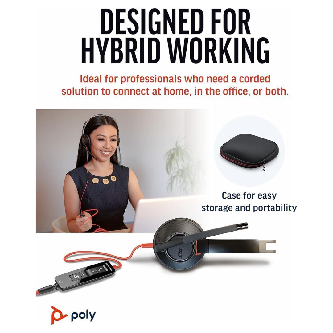 Plantronics Poly Blackwire 5220 USB-A Wired Headset with Flexible Noise-Canceling Boom Mic