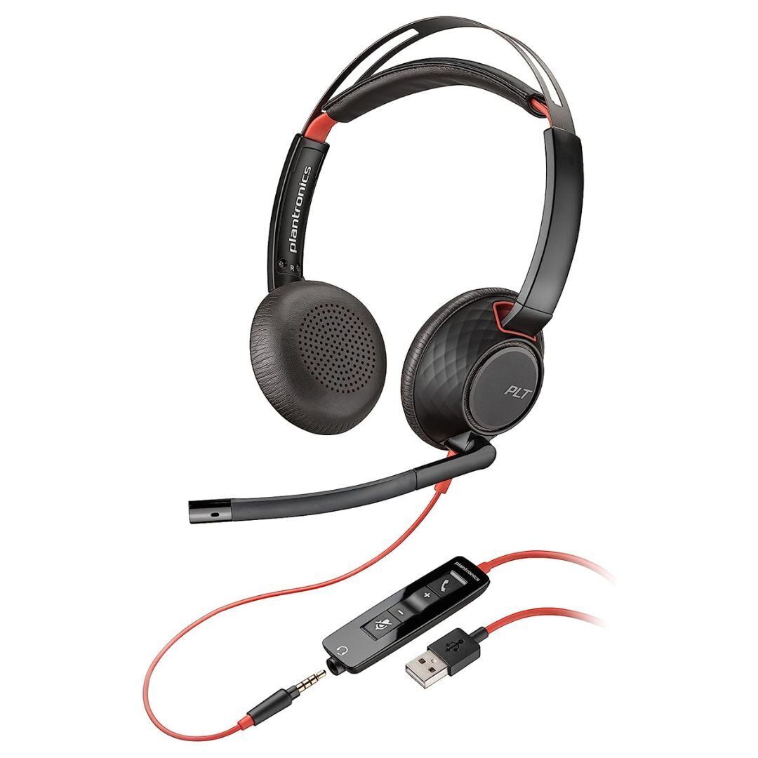 Plantronics Poly Blackwire 5220 USB-A Wired Headset with Flexible Noise-Canceling Boom Mic